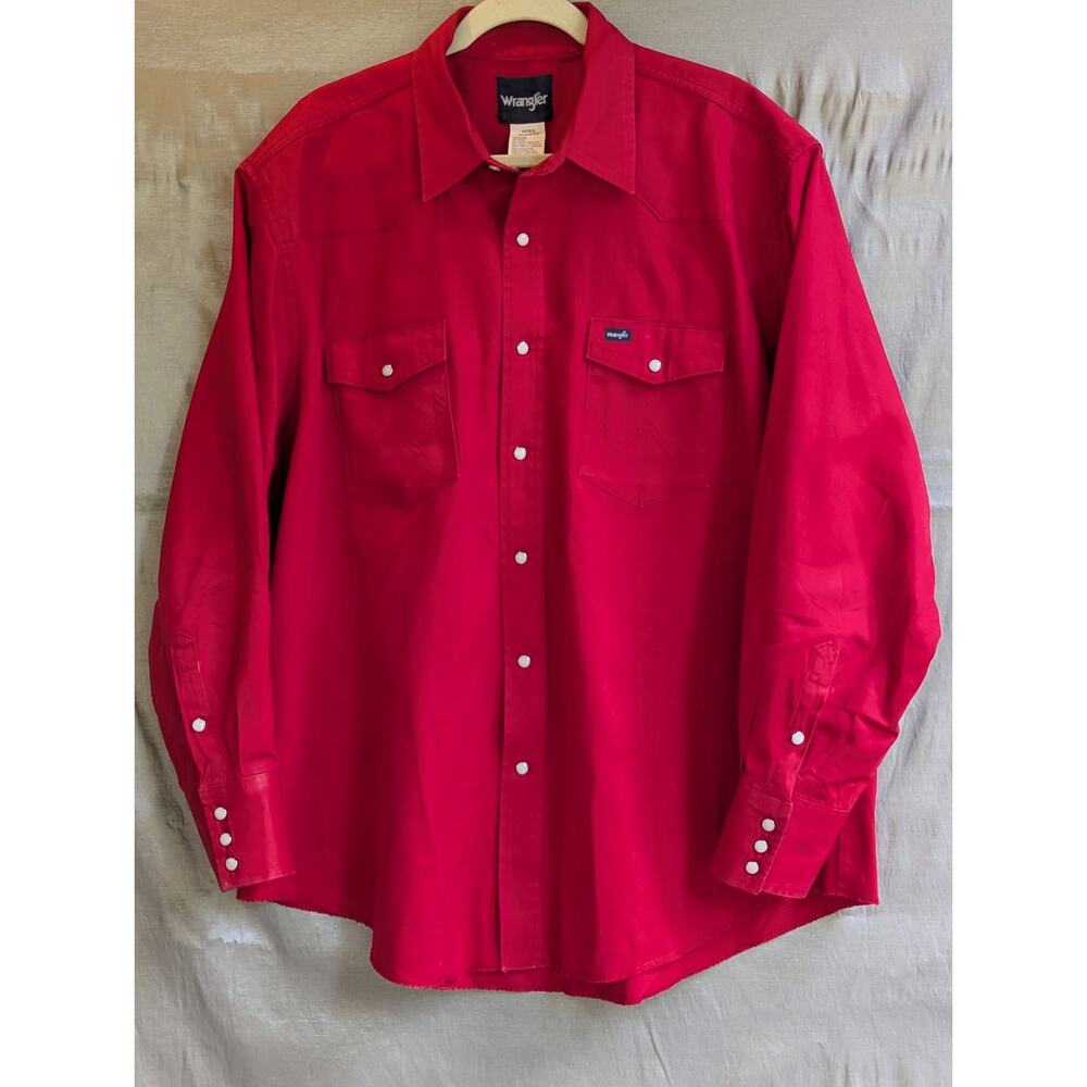 Wrangler Pearl Snap Shirt Men's Size XXL Red Twill Western Yokes 3 Snap Cuffs